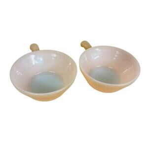 Fire King Vintage Retro Peach Lustre Handled Beehive Soup Bowls 1970s Set Of 2